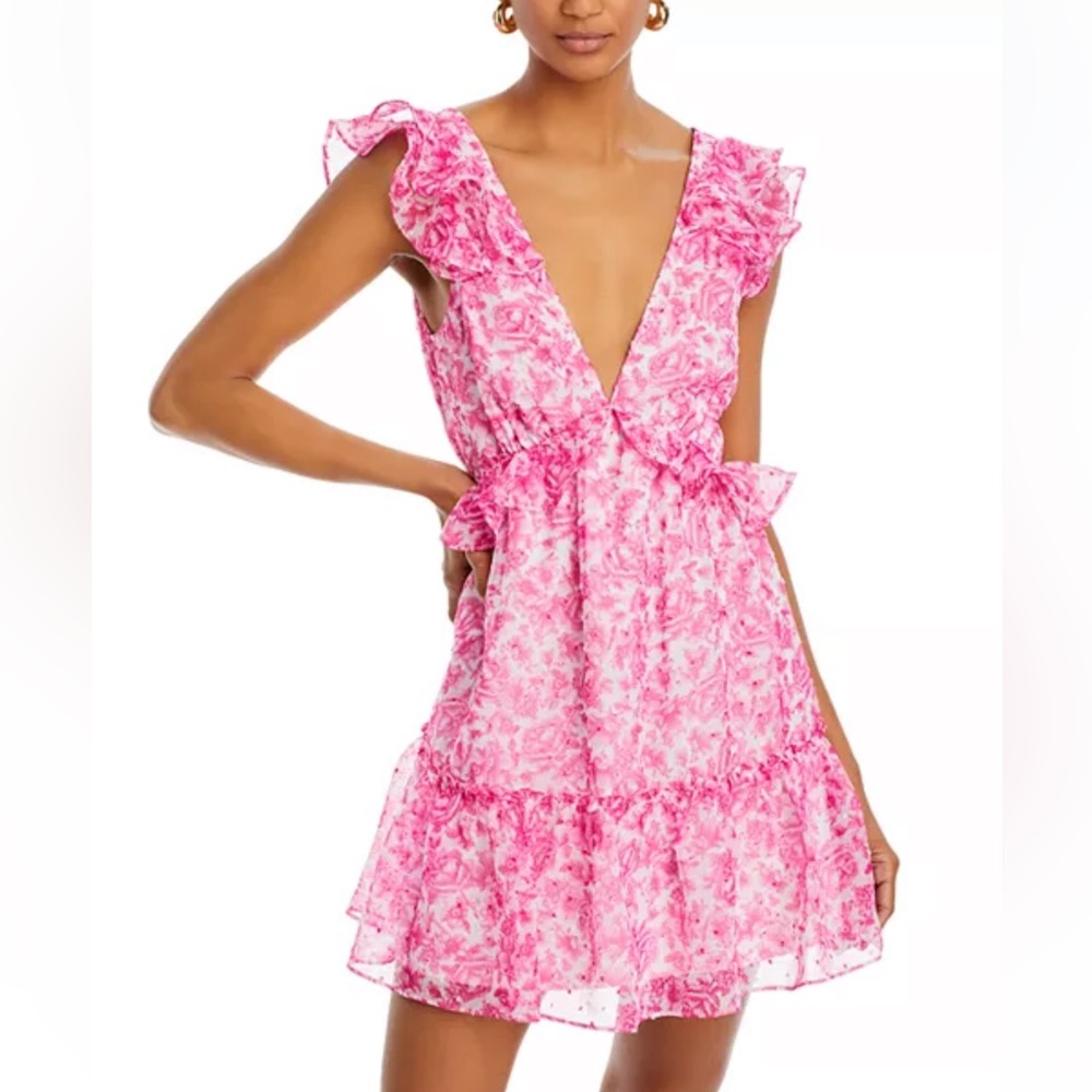 AQUA Floral Ruffle Trim Mini Dress - Exclusive